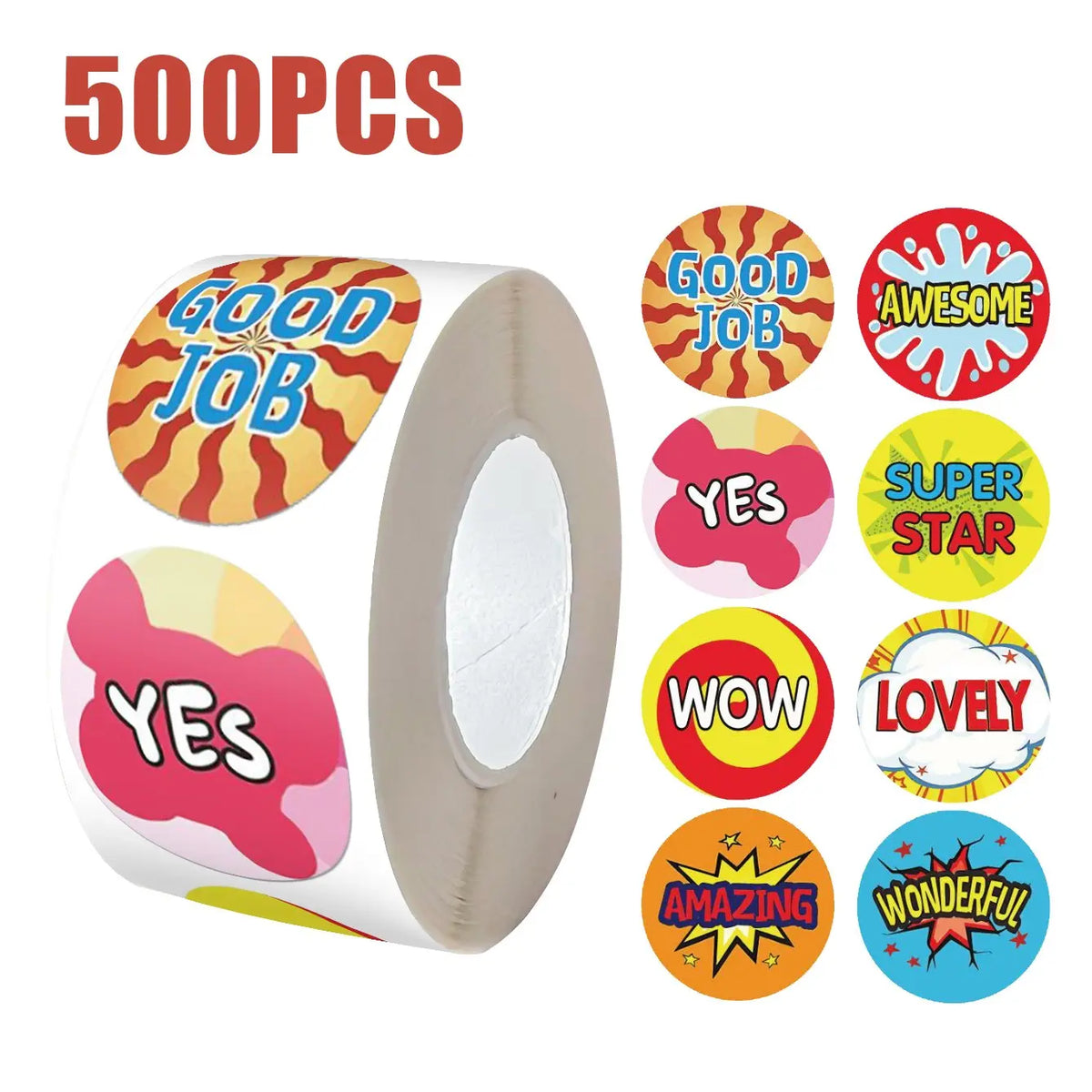 500pcs 1 Inch Inspirational Positive Self Adhesive Stickers, Motivational Stickers Wow Good Job Amazing Classroom Reward Stickers for Teachers, Parents, Classroom, School, Work, Learning, Training, Includes Sticker