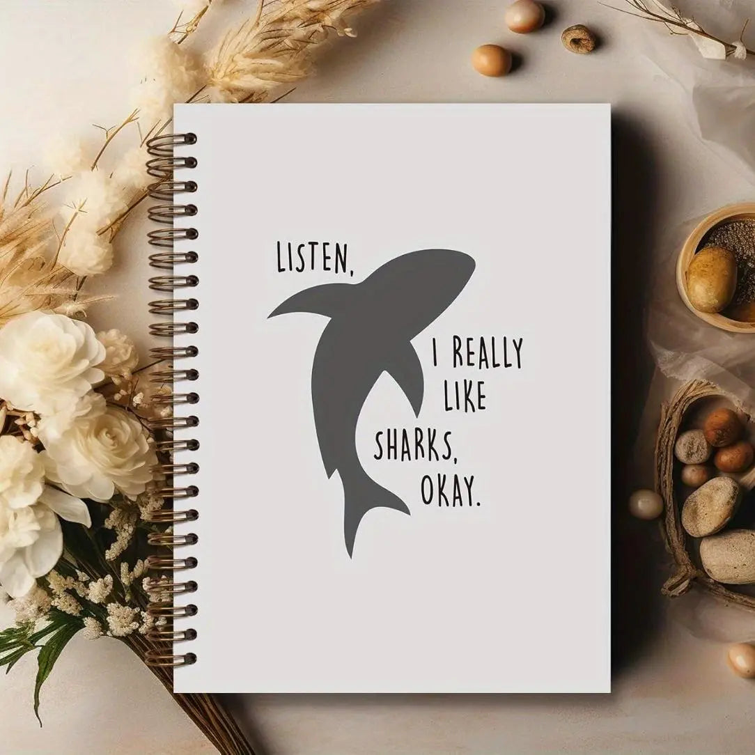 Cute Shark Pattern Spiral Notebook Journal, 1 Count Funny Hardcover College Ruled Spiral Notebook, College School Supplies, Shark Gifts for Shark Lovers, Spiral Bound Notepad, Writing Stationery, Office Stationery Supplies, Funny Notebooks