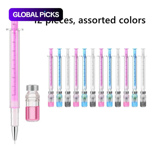 12 PCS Syringe Pen Bulk, 0.5mm Black Ink Needle Pens for Writing - 6.18in Syringe Pens for Nurses, Medical Theme Gel Pen, Nurse Creative Stationery, Office Party Favors, Rollerball Pen Set, Multi Purpose Cool Pens #GLOBAL PICKS