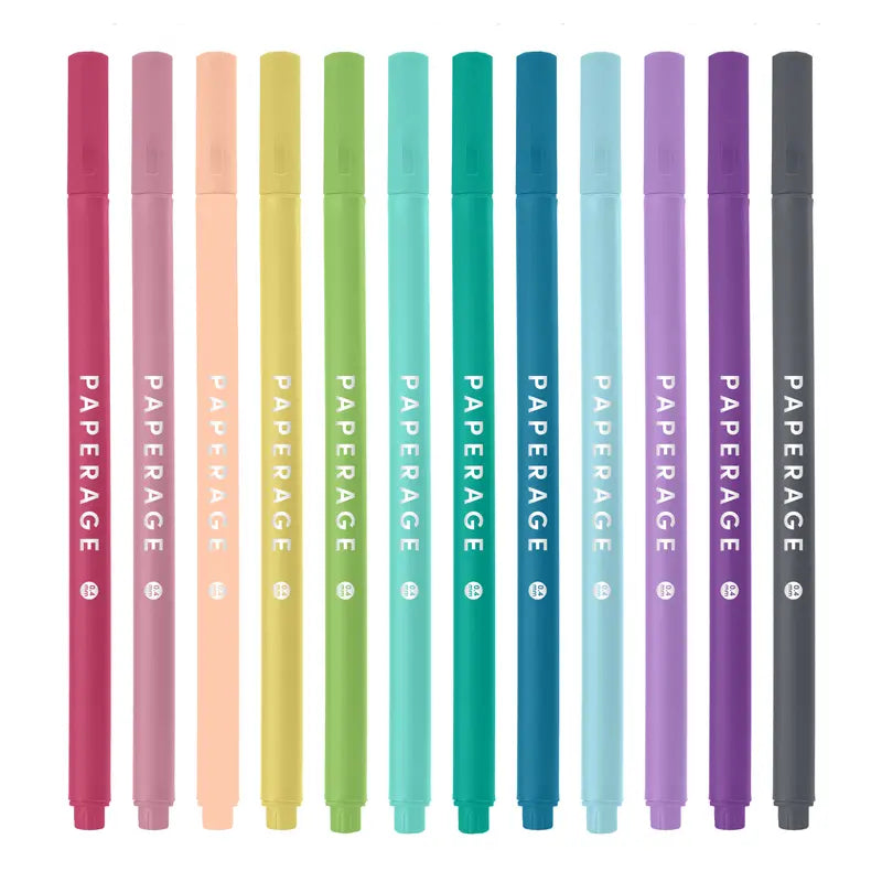PAPERAGE Felt Tip Fine Liner Pen Set - Smooth Metal Nib, Precise Lines, Office Stationery for Writing, Bullet Journaling, Back to School & Learning Supplies