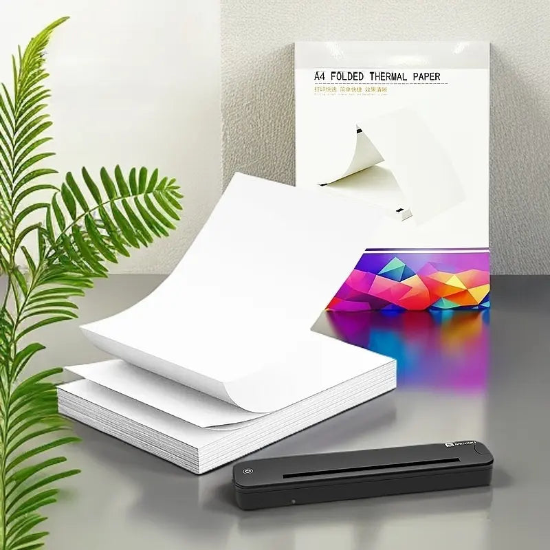 100 Sheets A4 Continuous Thermal Paper, Folded Printing Paper for Portable Printers, Office Home Restaurant Compatible Multi-Function Design, Office Stationery Supplies