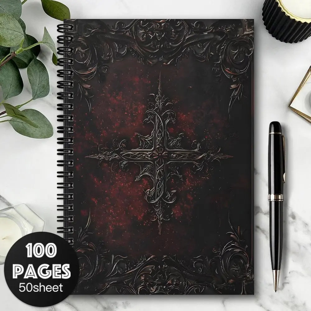 1pc Gothic Halloween Spiral Bound Notebook, Devotional Notebook, Journals for writing, 50 pages, 5.5x8.3 inches, dark fantasy cover design, suitable for writing, journaling, Bible study, unique gift for birthdays, Christmas, ideal for stationery lovers