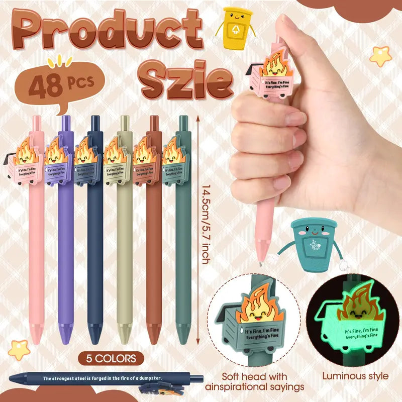 Gejoy 12/30 Halloween Luminous Dumpster Fire Pens Gifts Halloween Funny Ballpoint Pen for Student Teacher Classroom Reward Emotional Support Gifts for Healthcare Coworkers White Elephant Party Favors Office Supplies Employee Appreciation Gift