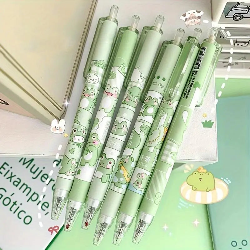 Cute Frog Pattern Gel Pen (6/12 Counts/set), 0.5mm Fine Point Recyclable Ink Rollerball Pen, Writing Pen for Students, Back to School Supplies, Aesthetic Pens, Cute Journal Pens, Writing Stationery