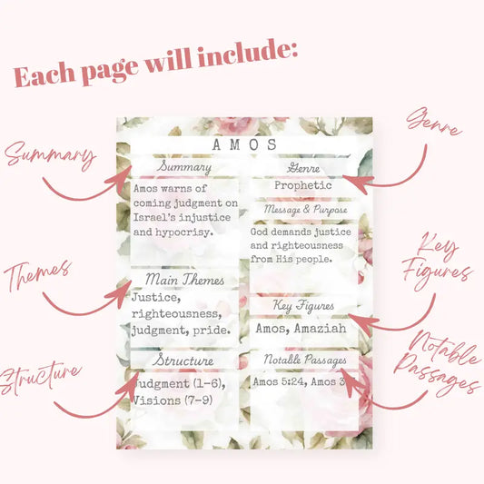 66 Books of the Bible Summary Tip-In Sheets (Printed) | Rose Tea Garden Collection | Aesthetic Bible Study Inserts