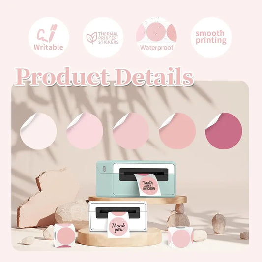 STARBOLING 2" Size Self-Adhesive Round Direct Thermal Labels - High-Clarity Waterproof Blush Pink Removable Colored Dainty Decorative Gift Adhesive Labels & Stickers (500/Roll, Thermal Print-Compatible) for Business Use