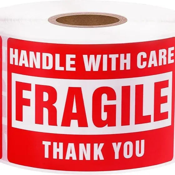 Red "Handle with Care" Extra Sticky Fragile Labels, 2x3 in 500 Stickers, Permanent Peelable Colored Digital Print Shipping Labels for Office Stationery Supplies