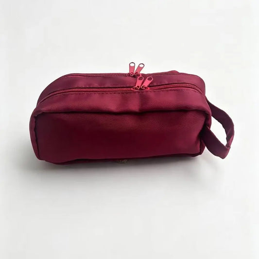 Large Capacity Solid Color Pencil Case with Handle, Nylon Fabric Multi-Layer Pen Bag, Stationery Storage Pouch for School Students, Office Supplies