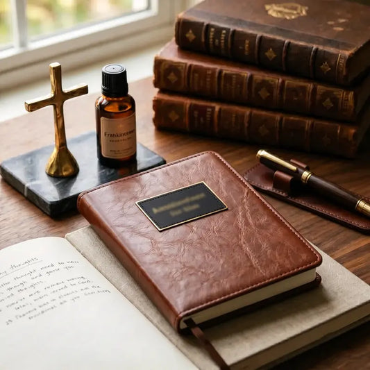 Men's Daily Devotional Book,Leather Bound Devotional Journal for Men | One Minute With God 365 Daily Devotions | Christian Prayer Notebook for Faith, Reflection & Gratitude Church Notes Journal Durable Notebook