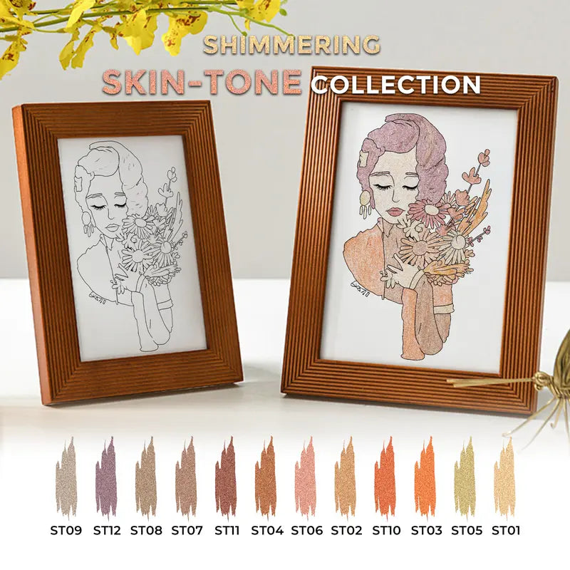 ZSCM Retractable Glitter Gel Pens, 12-Color Large Capacity with Skin Tone Metallic Glitter Ink, 1mm Fine Point, Smooth Stroke, Convenient Storage, Adult Art Supplies with Retractable Design Suitable for Coloring and Writing
