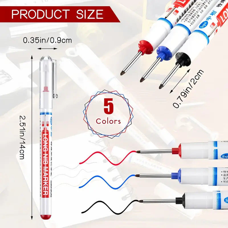 Long Nib Marker, 20mm Tip Quick-Dry Home Improvement Marker with Waterproof Performance, 10-Count (4/5/20-Count Options), Premium Wear-Resistant Plastic, Durable and Versatile Office Stationery for Wood/Wall/Plastic, Precision Woodworking Tool