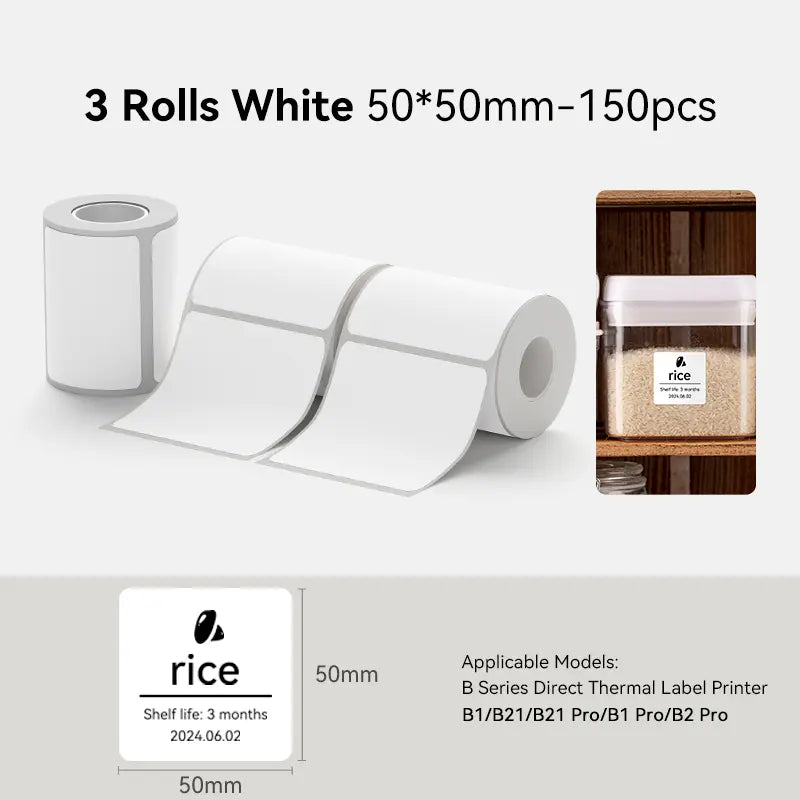 NIIMBOT 3-Roll Direct Thermal Stickers for B-Series Thermal Label Printers, Self-Adhesive Wrap Decal Stickers, Waterproof for School, Home, Office, Compatible with Barcodes/QR Codes/Logos, High-Quality