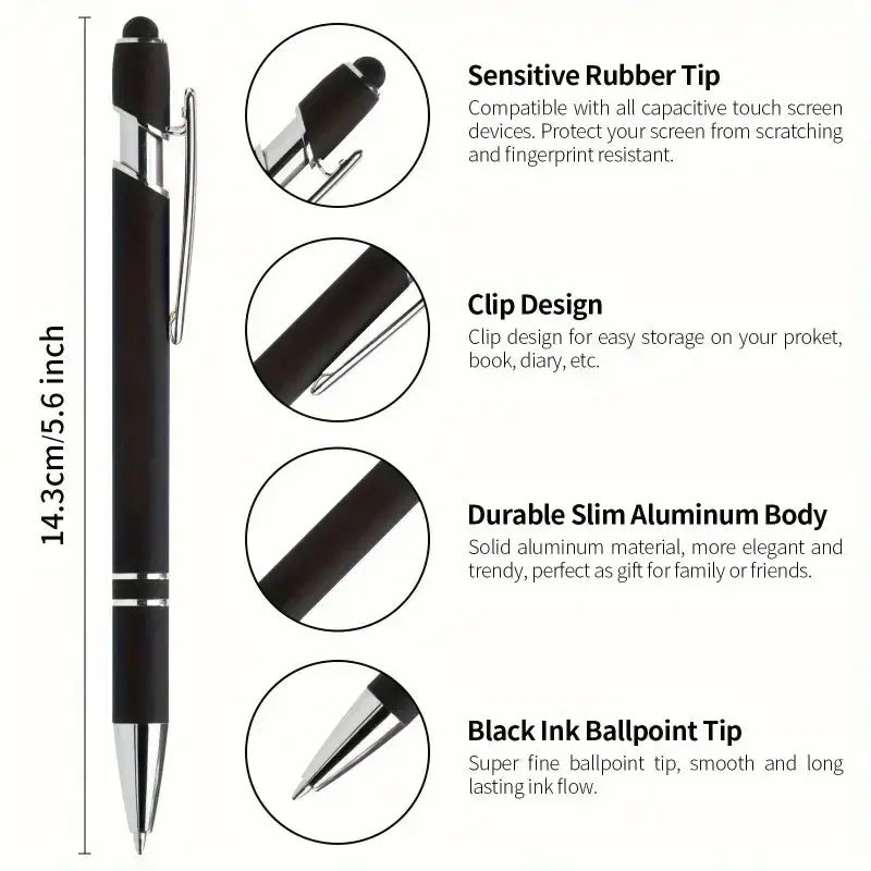 12pcs Metal Ballpoint Pens with Capacitive Touch Technology, Smooth Writing Ergonomic Grip Black Ink Pens, Durable Office Writing Tool Pen Set for Students Office Business Use
