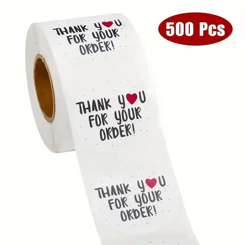 500pcs DIY Thank You Adhesive Stickers for Small Business, 1 Roll Pack, Sticker Rolls, Perfect for Online Stores, Gift Box Decoration, Convey Gratitude