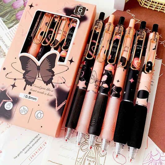 Butterfly Pattern Gel Pen Set, 6/12pcs Quick-Dry 0.5mm Gel Ink Pens, Aesthetic Pens, Gift-Ready Smooth Writing Stationery for Office, School, Students, and Christmas Gifts, Office Stationery Supplies