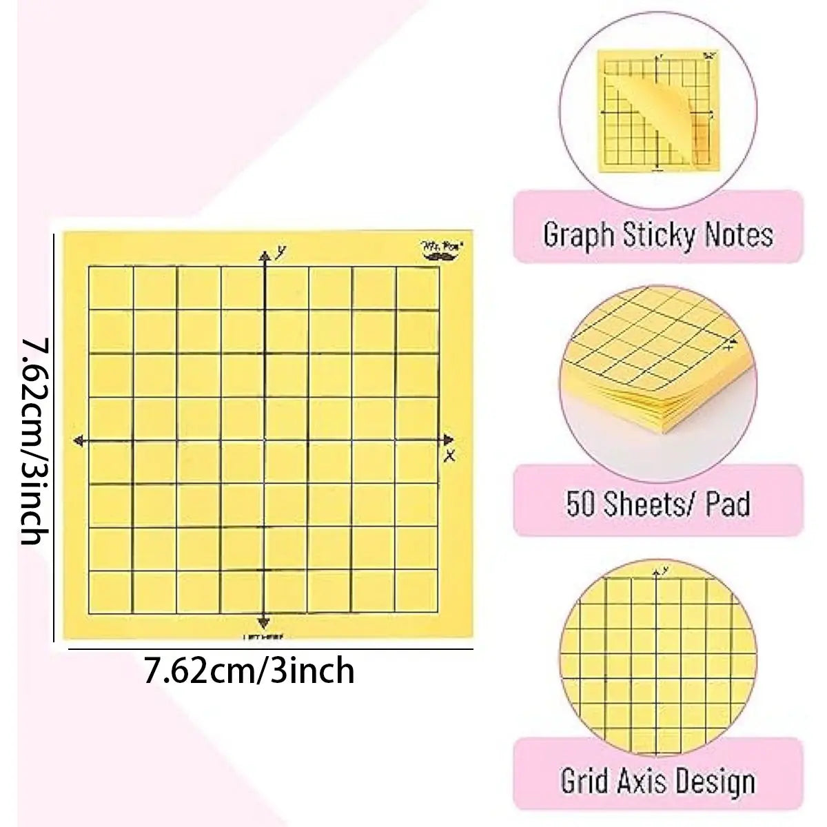 Graph Sticky Notes Set, 3x3 Inch Grid Memo Pads, 300 Sheets Total, Colorful Self-Stick Notes for Math, Studying, Office, School, Office Supplies