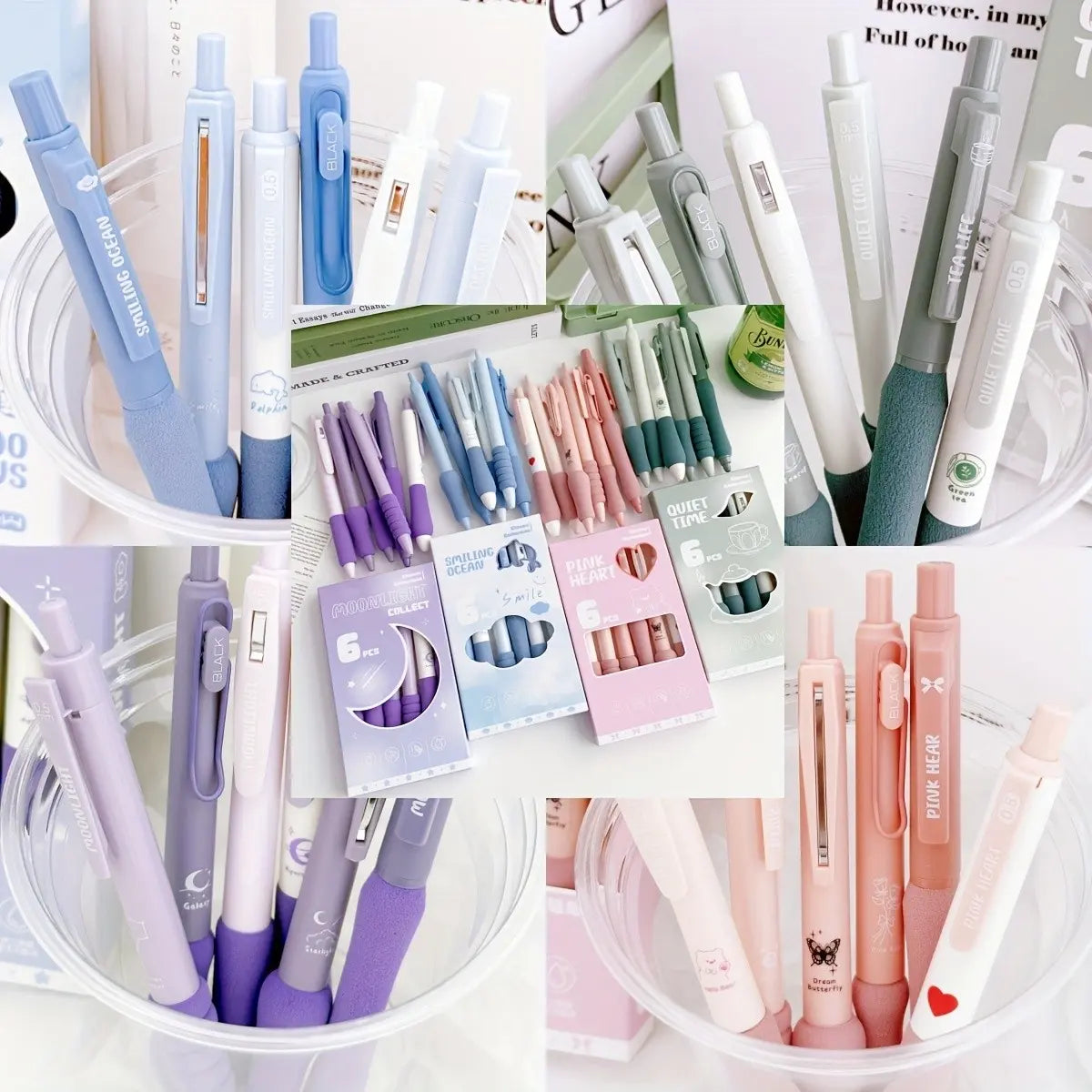 6/12pcs Dopamine Soft Grip Stress Relief Pen, Cute Design & Retractable Fine Point 0.5mm Tip, Ideal School Supply, Back-To-School, Valentine's Day Gift, Pen Set, Cute Pens