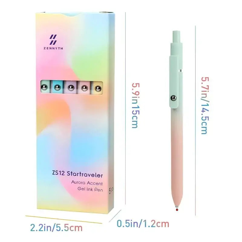 summerwins 5-Pack Rainbow-Hues Minimalist Retractable Gel Pens - Carbon Ink, Gel Ink Tips, Smudge-Proof, Smooth-Writing, Quick-Drying, Multi Purpose Pens, Office Stationery Supplies, Cool Office Stuff, Ideal for Left-Handed Writers, Back to School