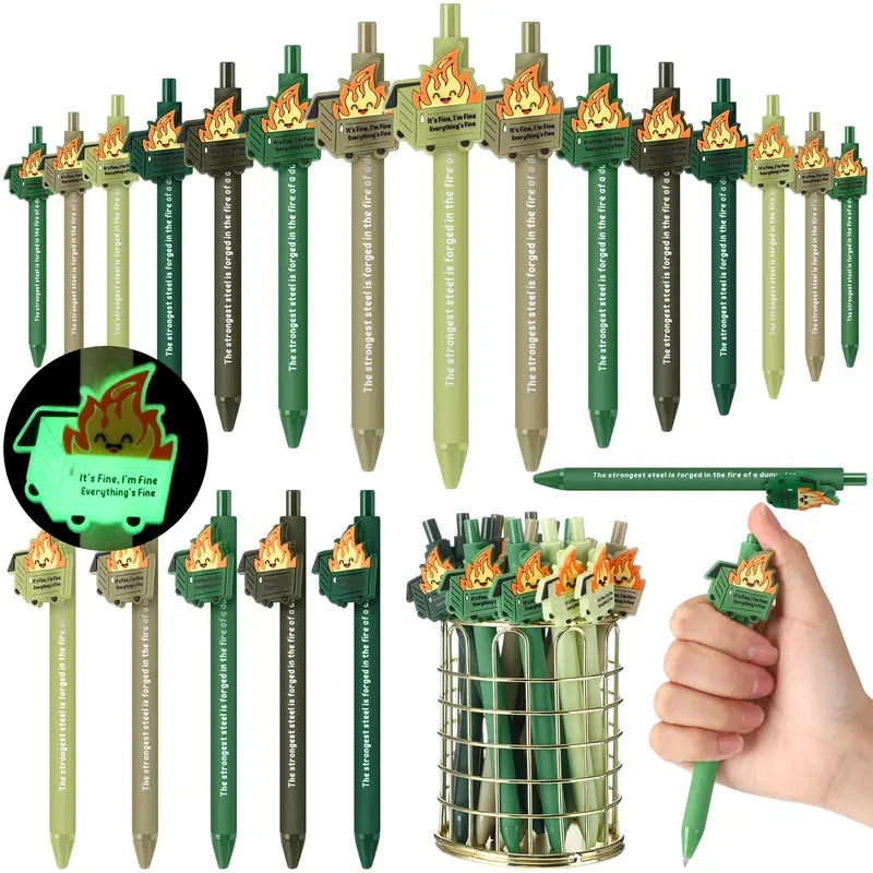 Gejoy 12/30 Halloween Luminous Dumpster Fire Pens Gifts Halloween Funny Ballpoint Pen for Student Teacher Classroom Reward Emotional Support Gifts for Healthcare Coworkers White Elephant Party Favors Office Supplies Employee Appreciation Gift