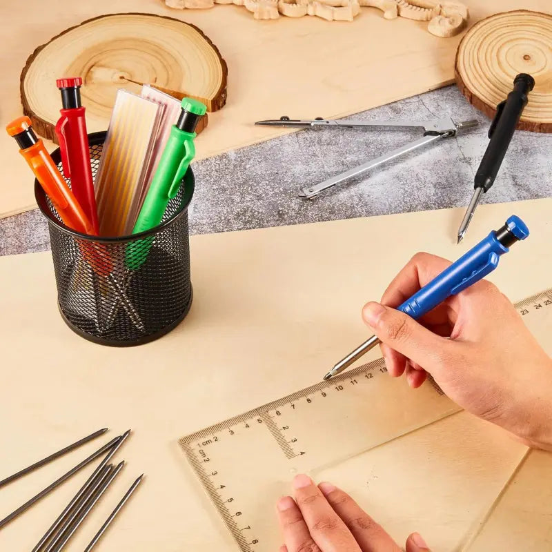 2/6Pcs Carpenter Pencils with 36 Pcs 2.8mm Refills Long Nosed Deep Hole Mechanical Pencil Construction with Built in Sharpener for Woodworking Drafting Architect Tool Mechanical Drawing Pencils, Drawing Supplies