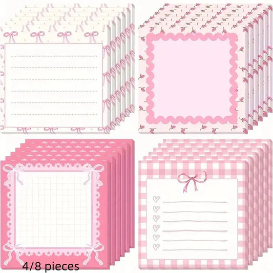 Cute Bow Sticky Notes Set 3x3 Inch, 30 Pieces Per Pack, Ideal for, Room Decoration, Notebook Memo, School Supplies, Party Gifts