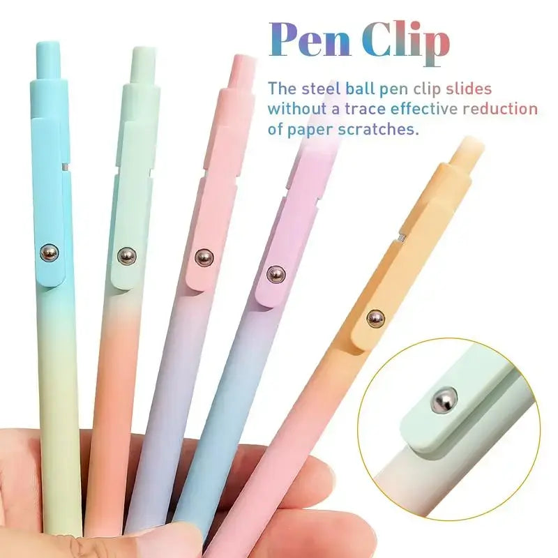 summerwins 5-Pack Rainbow-Hues Minimalist Retractable Gel Pens - Carbon Ink, Gel Ink Tips, Smudge-Proof, Smooth-Writing, Quick-Drying, Multi Purpose Pens, Office Stationery Supplies, Cool Office Stuff, Ideal for Left-Handed Writers, Back to School