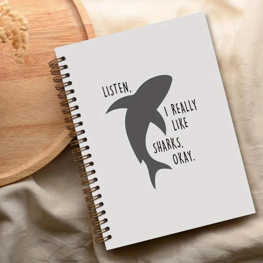 Cute Shark Pattern Spiral Notebook Journal, 1 Count Funny Hardcover College Ruled Spiral Notebook, College School Supplies, Shark Gifts for Shark Lovers, Spiral Bound Notepad, Writing Stationery, Office Stationery Supplies, Funny Notebooks