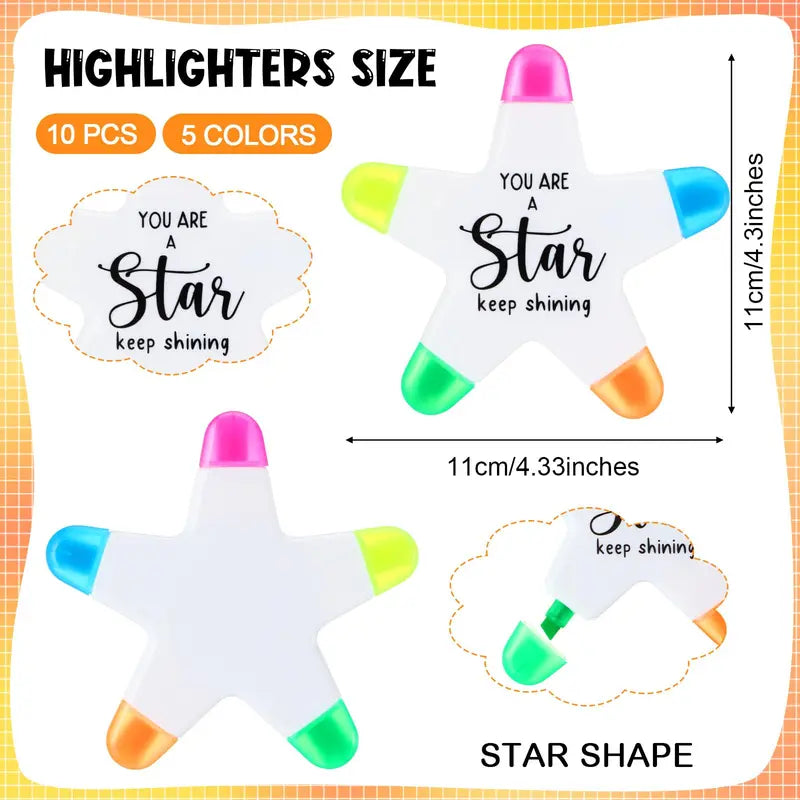 10/20/30 Sets 5-in-1 Vibrant Fluorescent Ink Writing Motivational Star Highlighters with "You're a Star" - First Day of School Gifts for Students, Classroom Rewards, Birthday Party Favors