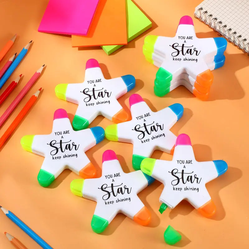10/20/30 Sets 5-in-1 Vibrant Fluorescent Ink Writing Motivational Star Highlighters with "You're a Star" - First Day of School Gifts for Students, Classroom Rewards, Birthday Party Favors
